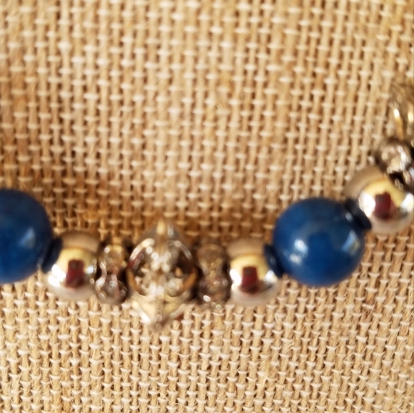 Hand Crafted Gemstone Necklace Blue and Silver Iron Beads 17.5 in. choker - Picture 4 of 10